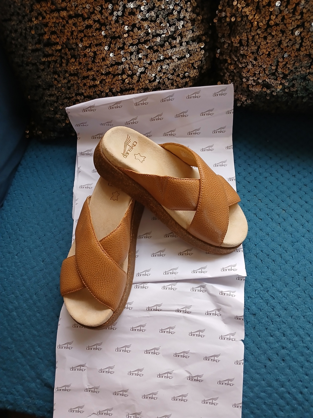Dansko Women's Tan Leather Crossover Slide Mules, NEW Never Worn! 7.5